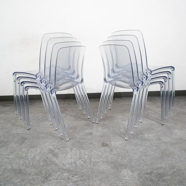 1960s Mid Century Danish Modern Dining Chairs Set 8 Casprini Tiffany Italy Stacking For Sale - Image 4 of 11