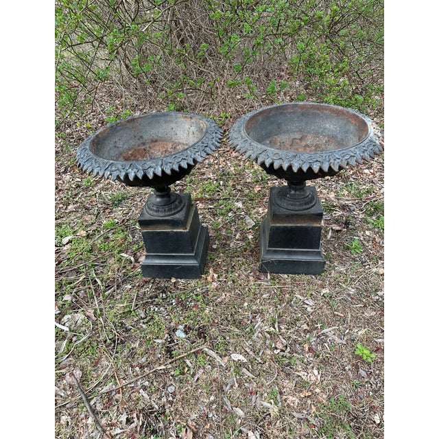 19th Century Victorian Garden Urns Planters - Set of 2 For Sale - Image 12 of 12