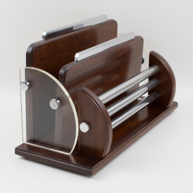 Metal Macassar, Chrome and Lucite Desk Accessory Letter Holder, circa 1940 For Sale - Image 7 of 14