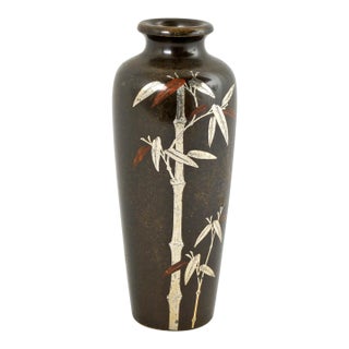 Miniature 19th C Japanese Silver and Copper Inlaid Bronze Vase Signed For Sale