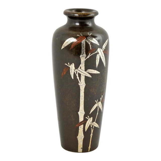 Miniature 19th C Japanese Silver and Copper Inlaid Bronze Vase Signed For Sale