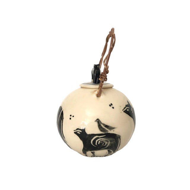 Abstract Expressionism Artisan Teapot Hand Crafted Farm Livestock Black on White Cows & Birds Signed So For Sale - Image 3 of 9
