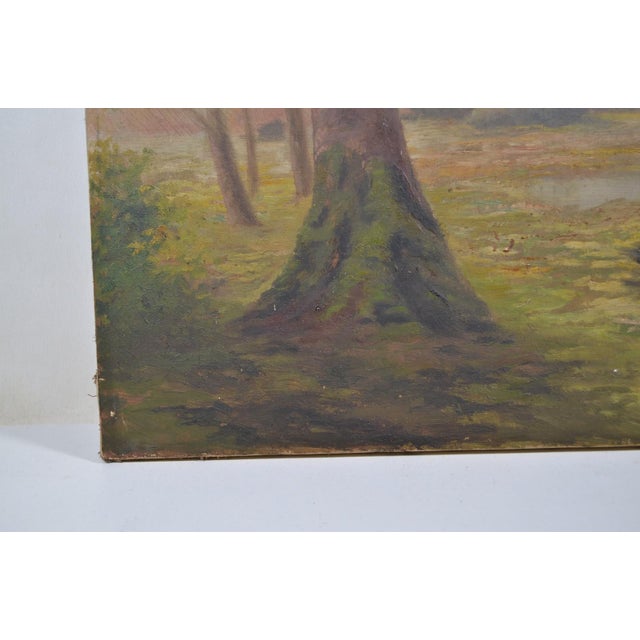 French School of the 20th Century “Landscape at the Pond” Oil on Canvas For Sale - Image 6 of 12