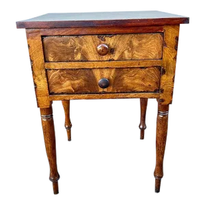 Early 19th Century Federal Style Antique Flame Mahogany and Tiger Marble Wood Two Drawer Side-Work Table