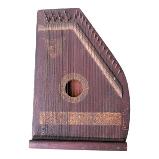 Antique Folk Art American Zither Lap Harp Decorative String Instrument, Early 20th Century For Sale