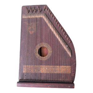 Antique Folk Art American Zither Lap Harp Decorative String Instrument, Early 20th Century