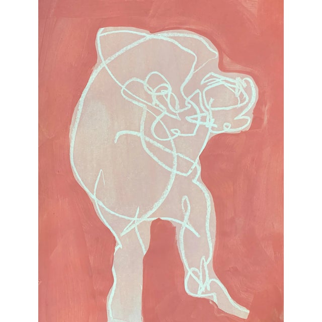 Abstract Figurative Drawing Ali in Pink III 12x16 Acrylic and Crayon on Paper For Sale - Image 3 of 3