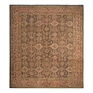 1920s Brown Chocolate Geometric Tribal Antique Turkish Oushak Rug 13' 4"x 14' 9" Handknotted Wool Carpet For Sale
