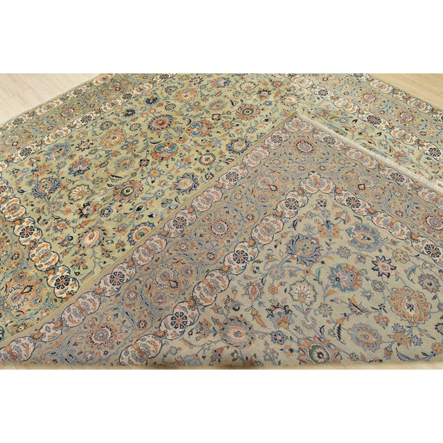 Fine Kashan Rug 9’9” X 12’5” Blue Wool Vintage Hand-Knotted Carpet For Sale - Image 14 of 15