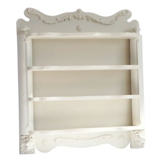 Antique White Wooden Wall Rack with Lions For Sale
