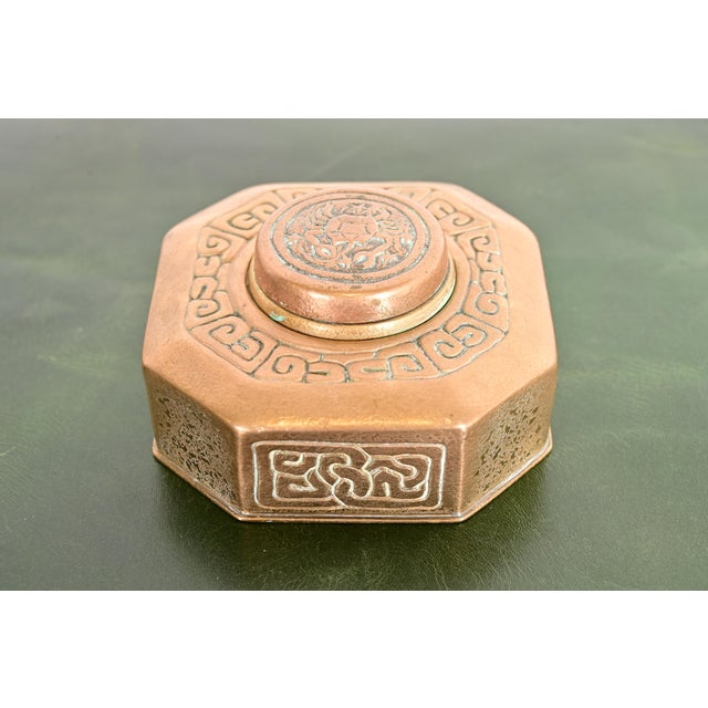 Art Deco Tiffany Studios New York Zodiac Bronze Doré Inkwell For Sale - Image 3 of 12