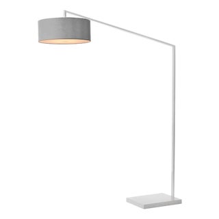 Stretch 87"h 1-Light Arc Lamp, Cashmere Gray Linen Shade, White Body, Dimmable, for Living Room or Bedroom For Sale