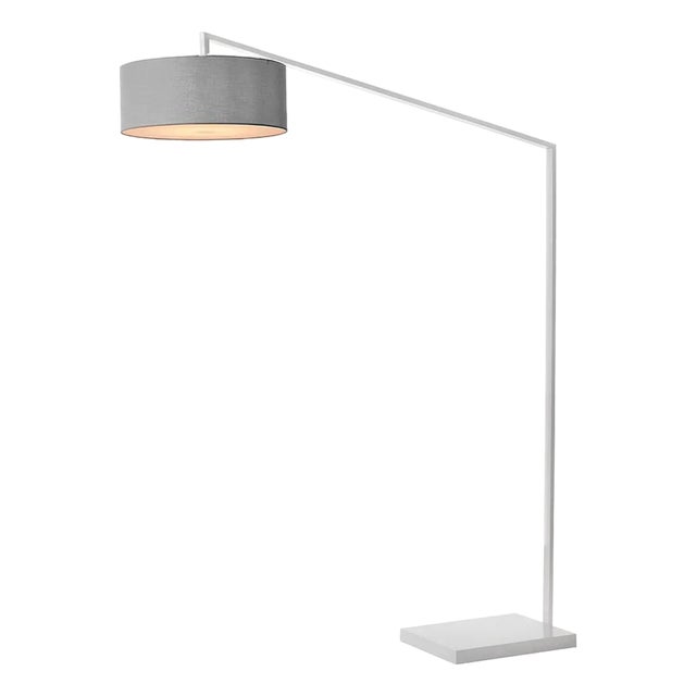 Stretch 87"h 1-Light Arc Lamp, Cashmere Gray Linen Shade, White Body, Dimmable, for Living Room or Bedroom For Sale