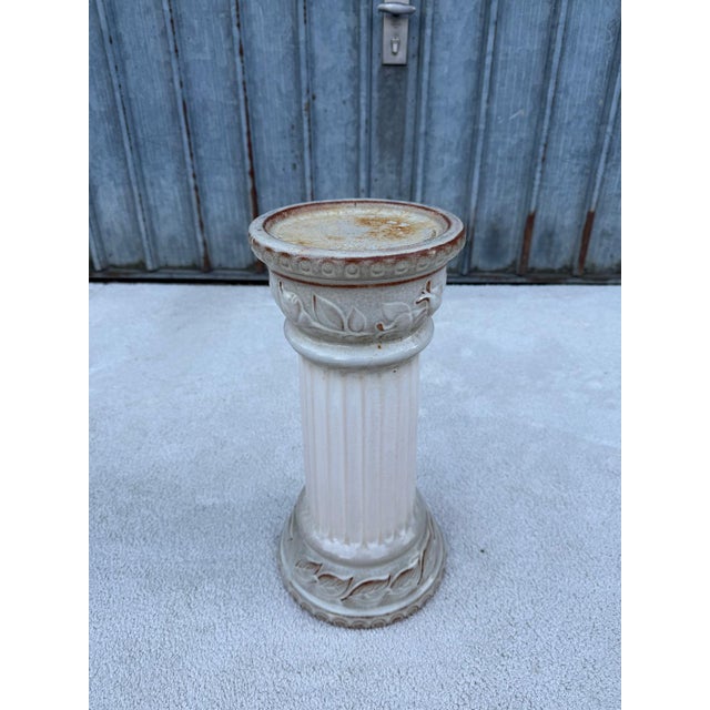 Vintage Ceramic Flower Column with Leaf and Flower Relief, 1960s For Sale - Image 13 of 13