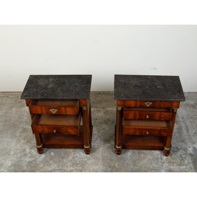 Early 19th Century French Empire Early 19th Century Walnut Console Tables with Grey Marble Tops For Sale - Image 11 of 12