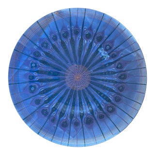 Mid Century Modern Monumental 17” Fused Glass “Peacock” Charger by Higgins Studio For Sale