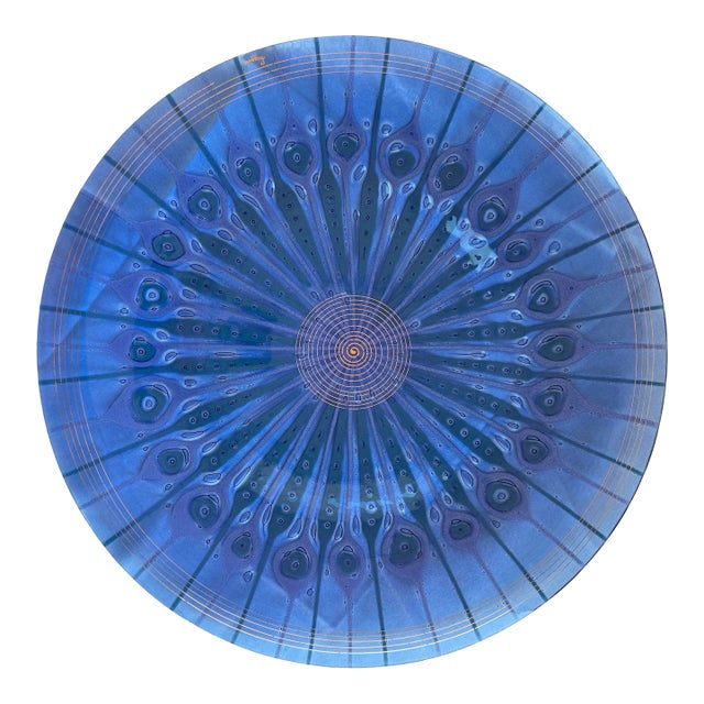 Mid Century Modern Monumental 17” Fused Glass “Peacock” Charger by Higgins Studio For Sale
