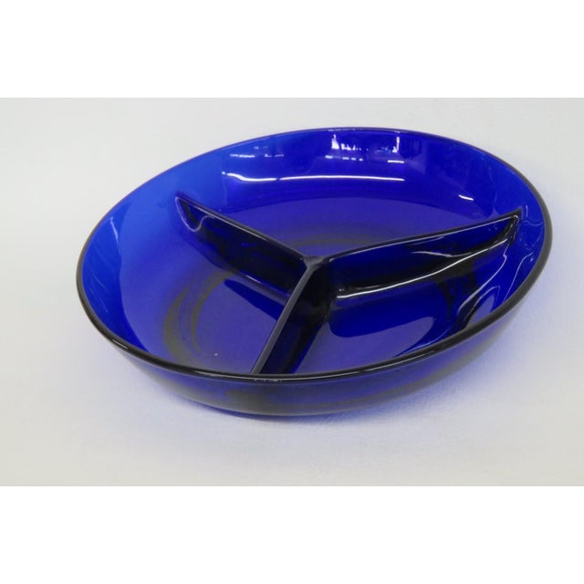 Cobalt Blue Glass Relish Dish Round 3 Compartment Sectioned Serving Bowl 4907b For Sale - Image 12 of 12