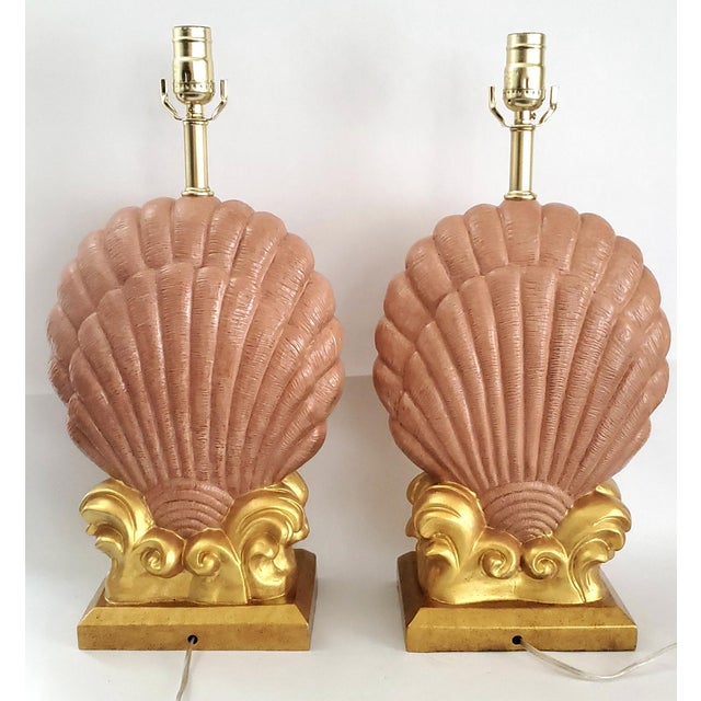 Metal Lamp Pair Seashells Shells Restored For Sale - Image 7 of 11