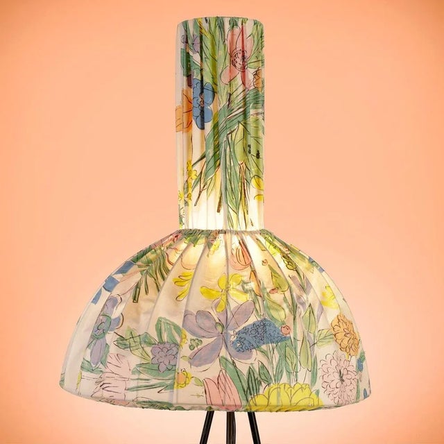 Tripod Floor Lamp with a Remarkable Flower Lampshade Germany, 1950s For Sale - Image 4 of 7