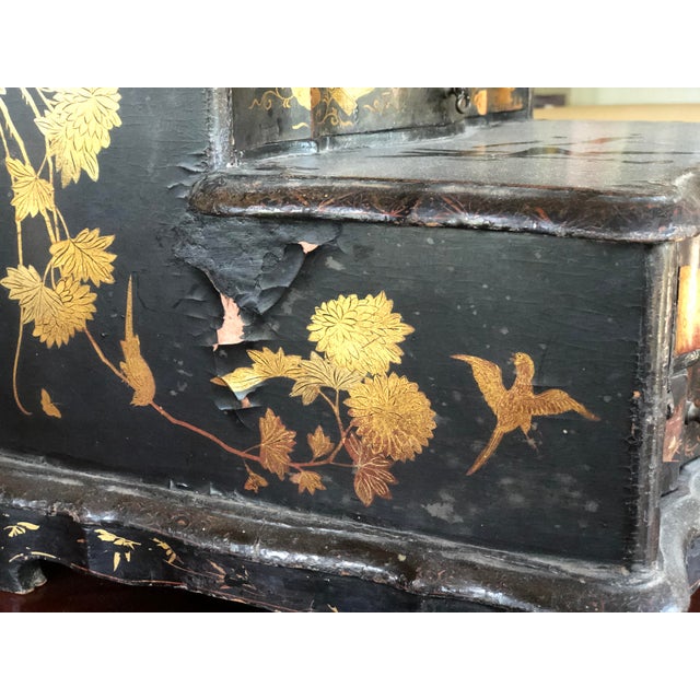 Late 19th Century 19th Century Black Lacquer Toilet Swing Mirror With Chinese Motif Detailed Painting For Sale - Image 5 of 5