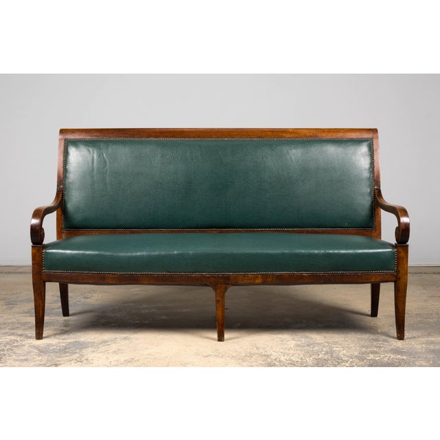 Traditional Early 19th Century French Empire Walnut Sofa in Forest Green For Sale - Image 3 of 18