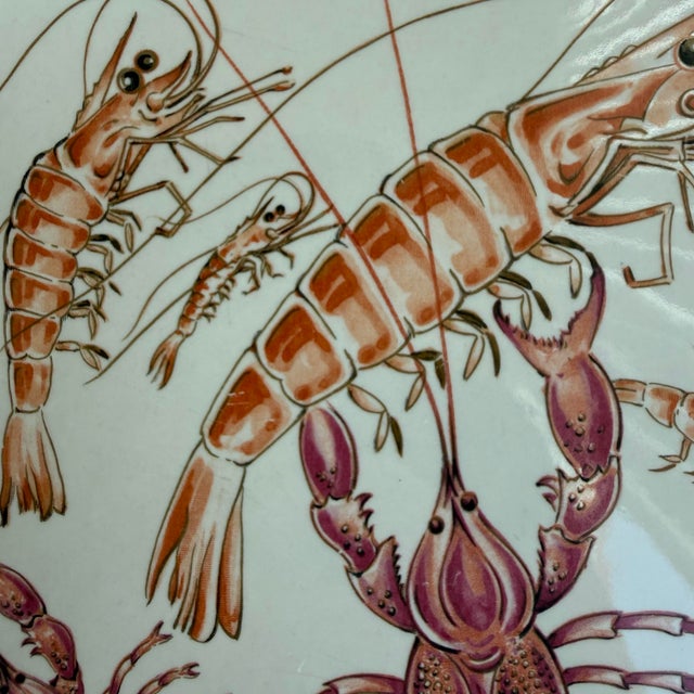 Vintage Ljungberg Coquillage 14” Ceramic Serving Platter Lobster Shrimp Crab Seafood For Sale - Image 9 of 11