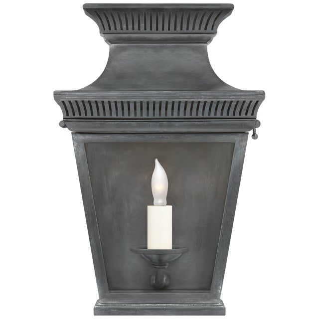 Chapman & Myers for Visual Comfort Signature Elsinore Small 3/4 Wall Lantern in Weathered Zinc with Clear Glass For Sale