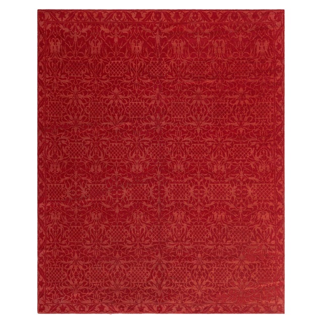 Modern Tibetan Red Floral Handmade Wool Rug by Doris Leslie Blau For Sale