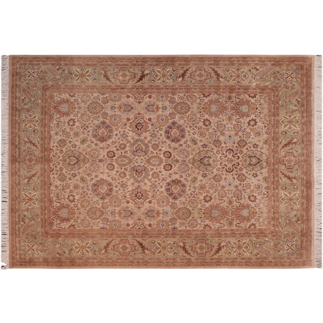 Taupe Shabby Chic Pak-Persian Taupe/Green Wool Rug - 7'11'' X 9'11'' For Sale - Image 8 of 10