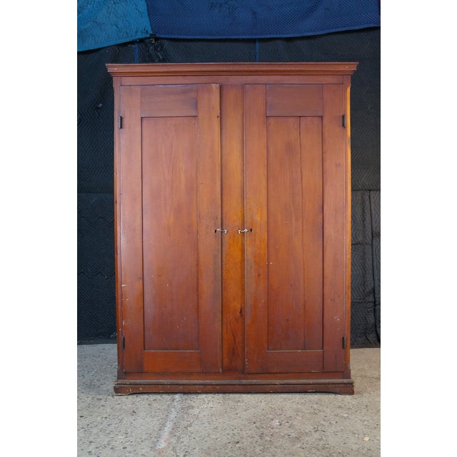 Primitive Antique American Victorian Poplar Closet Cupboard Linen Press Cabinet For Sale - Image 6 of 18