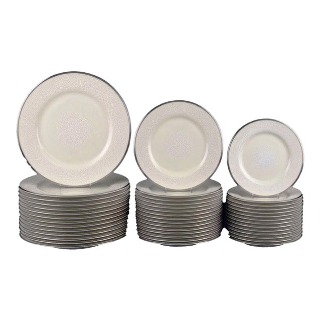 Lenox Moonspun Platinum Fine China Plates Set - 12 Dinner, Salad & Bread Plates For Sale