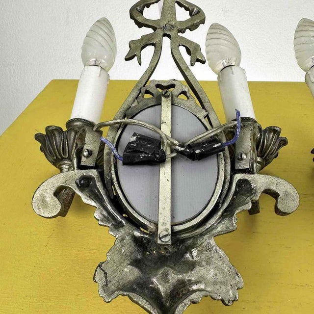 Brown Vintage Metal Wall Lights with Mirror, Set of 2 For Sale - Image 8 of 10