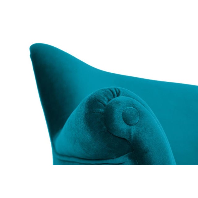 Wood German Velvet Three-Seater Sofa in Sea Blue Velvet, 1960s For Sale - Image 7 of 8