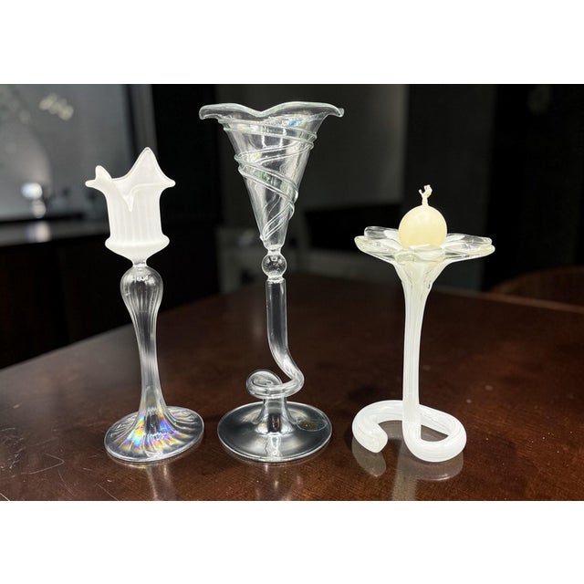 Glass Vintage Blown Glass Candlesticks, 1950s, Set of 3 For Sale - Image 7 of 12