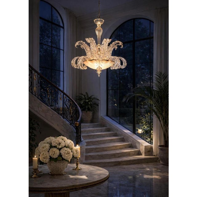 Glass Art Deco Murano Glass Chandelier, 1940s For Sale - Image 7 of 13