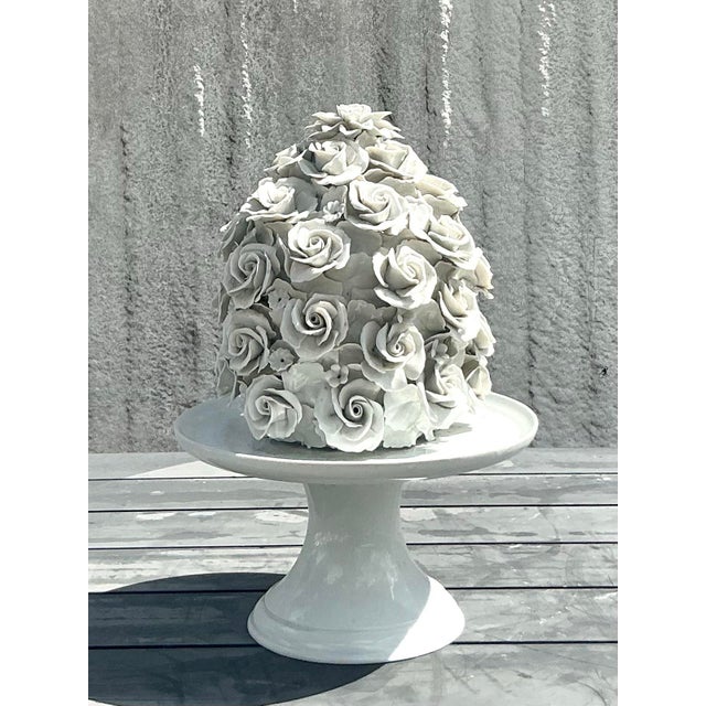 Vintage Regency Glazed Porcelain Rose Cake on Pedestal For Sale - Image 4 of 12
