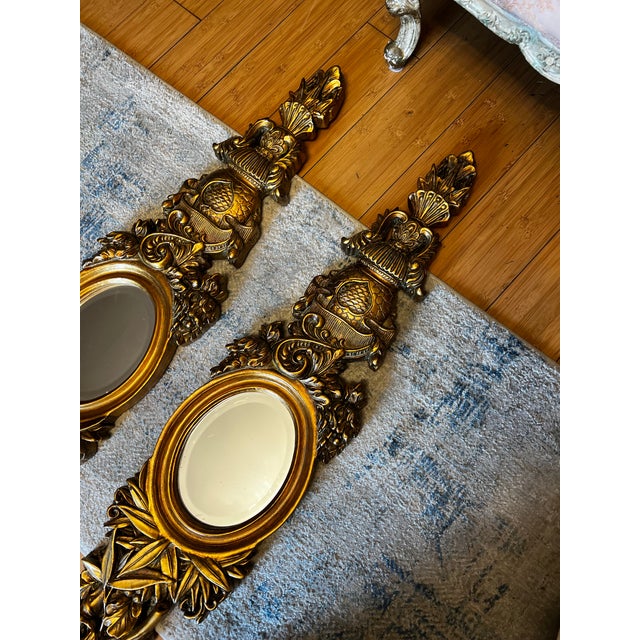 Rococo 1970s Pair of Rococo Style Beveled Mirror Wall Mounts For Sale - Image 3 of 4
