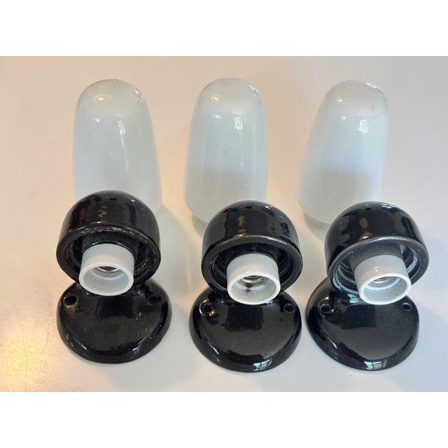 Black Ceramic Model 6067 3 Sconces by Wilhelm Wagenfeld for Lindner, 1950s, Set of 3 For Sale - Image 8 of 14