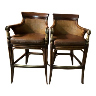 Ethan Allen Wicker Bar Stools - a Pair For Sale