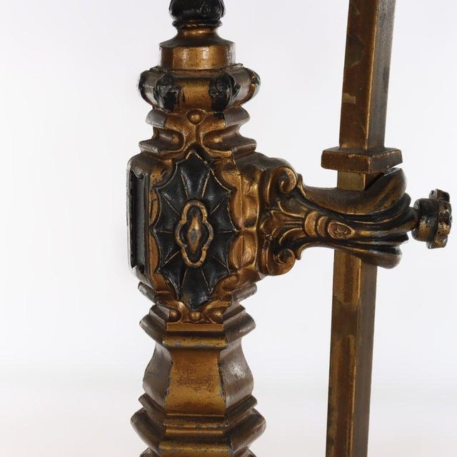 Antique Arts & Crafts Polychromed Gilt Bronze Adjustable Bridge Lamp C1930 For Sale - Image 13 of 13