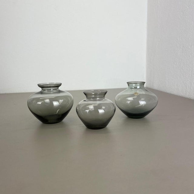 Blue & Green Tone Heart Vases attributed to Wilhelm Wagenfeld for WMF, 1960s, Set of 3 For Sale - Image 3 of 18