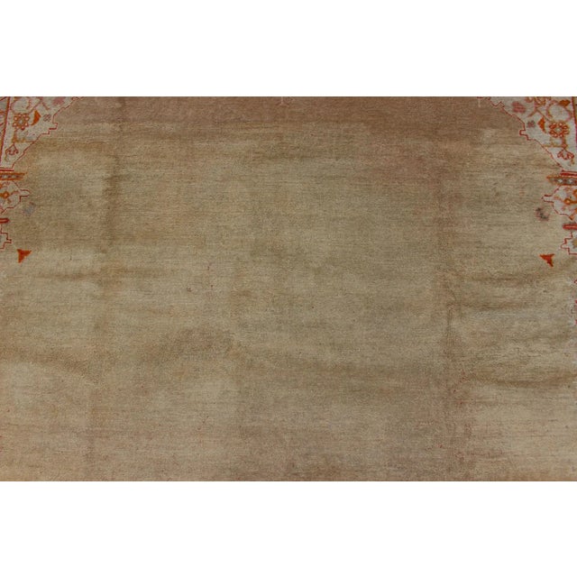 Large Antique Oushak Rug in Taupe / Light Green Background and Red Border For Sale In Atlanta - Image 6 of 12