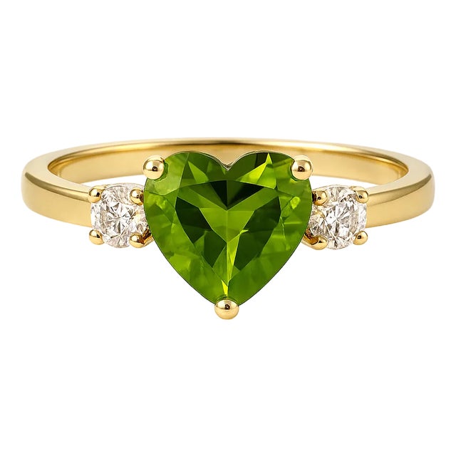 Natural Peridot Heart Shape Cubic Zirconia Diamond Ring, Wedding Engagement Ring Us 7 For Sale