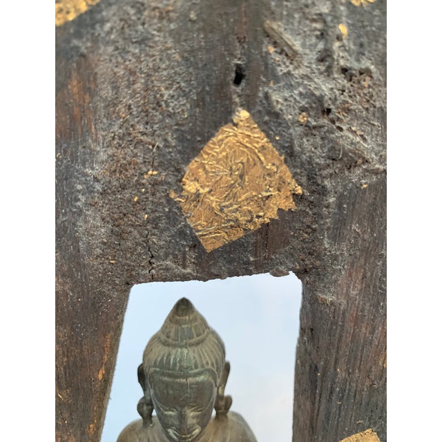 Wood Seated Buddha in Temple Carving For Sale - Image 7 of 8