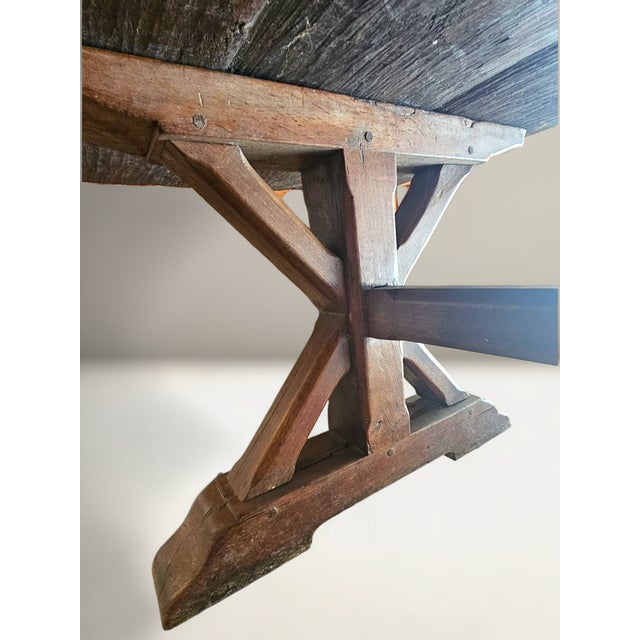19th Century French Walnut X-Frame Refractory Farmhouse Dining Table For Sale - Image 4 of 7