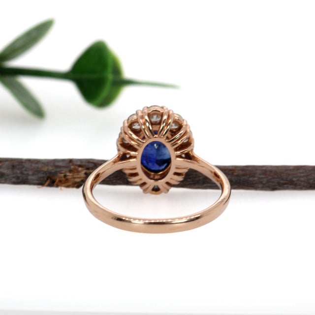 2020s 1.75ct Ceylon Sapphire Ring With Natural Diamond Halo in 14k Solid Gold, Size 6.75 For Sale - Image 5 of 7
