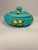 Vintage Style Turquoise Blue Round Trinket Box With Yellow Raised Floral Relief Florentine Plaster For Sale - Image 6 of 9