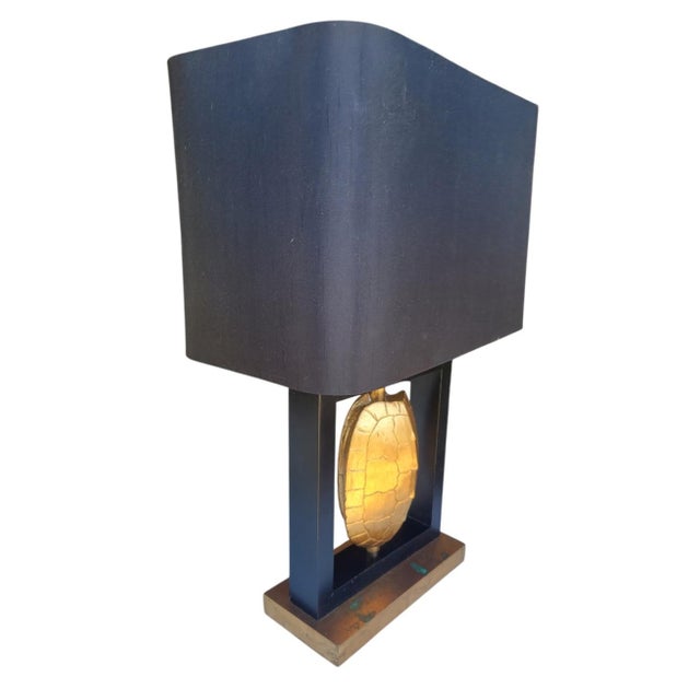 Black Contemporary Gold Turtle Modern Style Black Rectangular Lamp Shade Table Lamp For Sale - Image 8 of 15