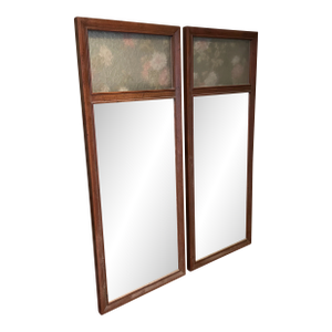 Wood Headboard With Etched Glass Designs, Includes Two Side Mirrors With Glass Etch Design